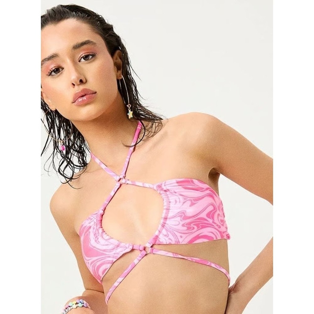 Frankies Bikinis Naomi 2-Piece Bikini Set Malibu Halter Top XS Cheeky Bottom M